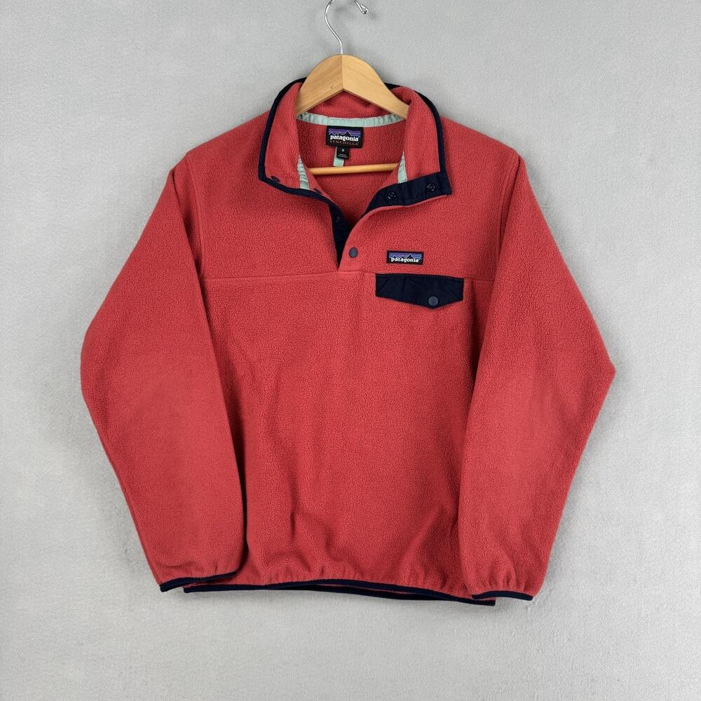 Patagonia Jacket Womens Medium Red Synchilla Snap-T Fleece Pullover Outdoor Hike